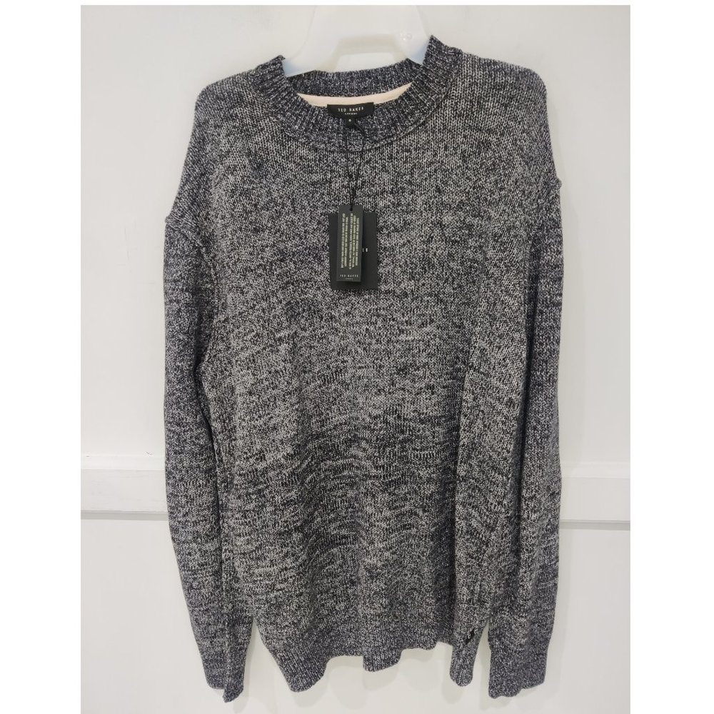 NWT Ted Baker London HEXHAMM Long Sleeve Crewneck Sweater Sz 2XL Gray $199 3C498
